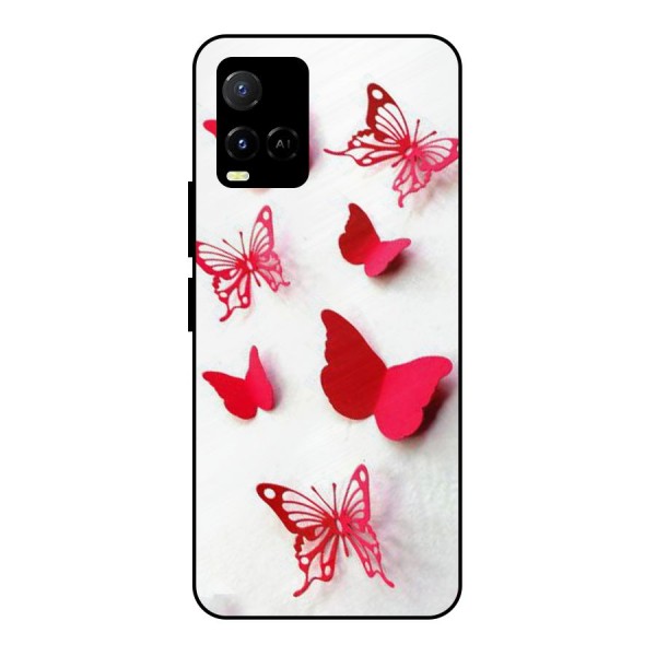 Red Butterflies Metal Back Case for Vivo Y33s