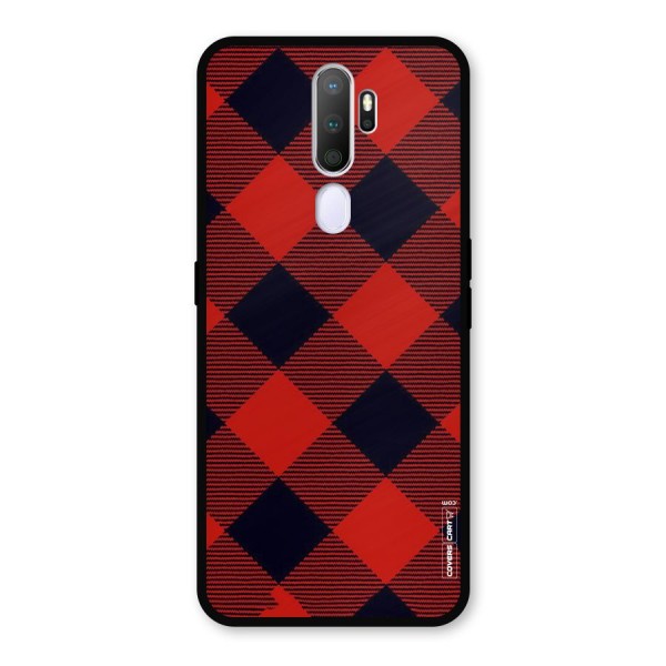 Red Diagonal Check Metal Back Case for Oppo A9 (2020)