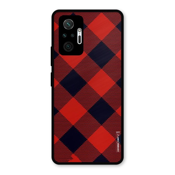 Red Diagonal Check Metal Back Case for Redmi Note 10 Pro