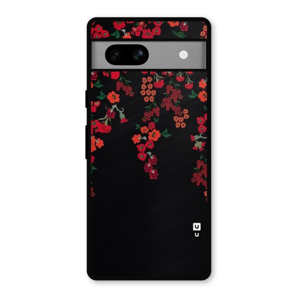 Red Floral Pattern Metal Back Case for Google Pixel 7a
