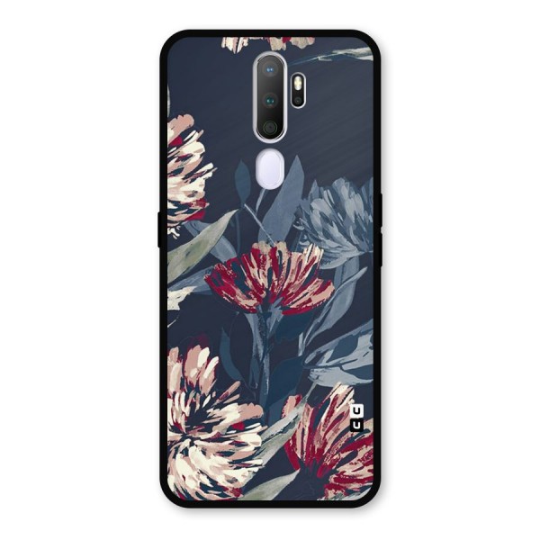 Red Rugged Floral Pattern Metal Back Case for Oppo A9 (2020)