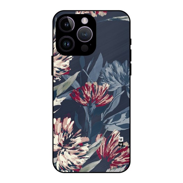Red Rugged Floral Pattern Metal Back Case for iPhone 14 Pro Max