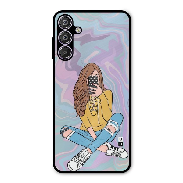 Selfie Girl Illustration Metal Back Case for Galaxy M15