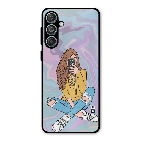 Selfie Girl Illustration Metal Back Case for Galaxy M55 5G