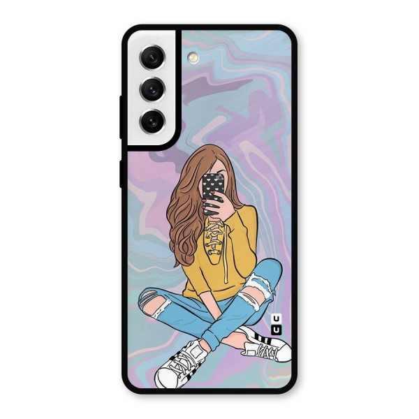Selfie Girl Illustration Metal Back Case for Galaxy S21 FE 5G