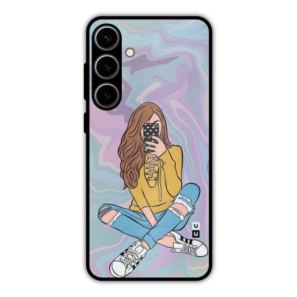 Selfie Girl Illustration Metal Back Case for Galaxy S24 Plus