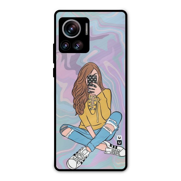 Selfie Girl Illustration Metal Back Case for Motorola Edge 30 Ultra