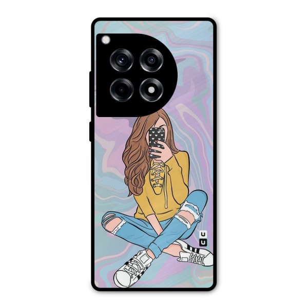 Selfie Girl Illustration Metal Back Case for OnePlus 12R