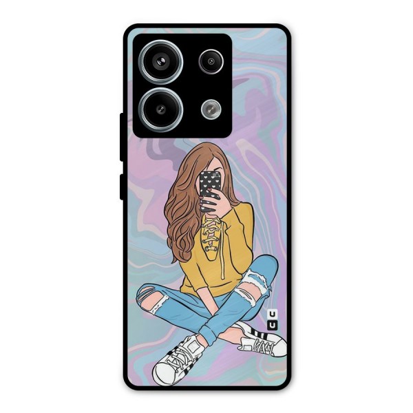 Selfie Girl Illustration Metal Back Case for Redmi Note 13 Pro 5G