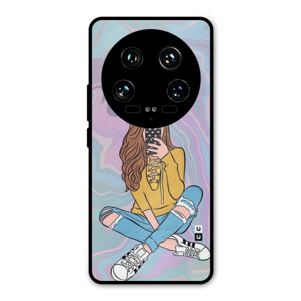 Selfie Girl Illustration Metal Back Case for Xiaomi 14 Ultra