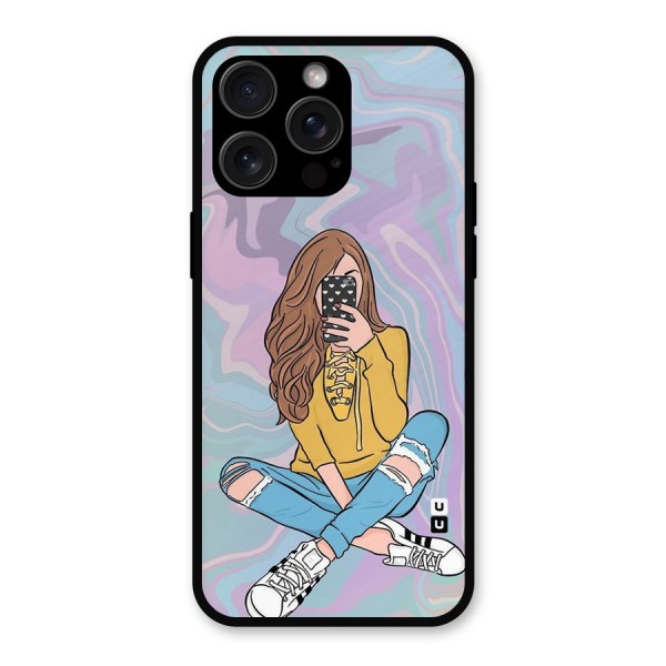 Selfie Girl Illustration Metal Back Case for iPhone 15 Pro Max