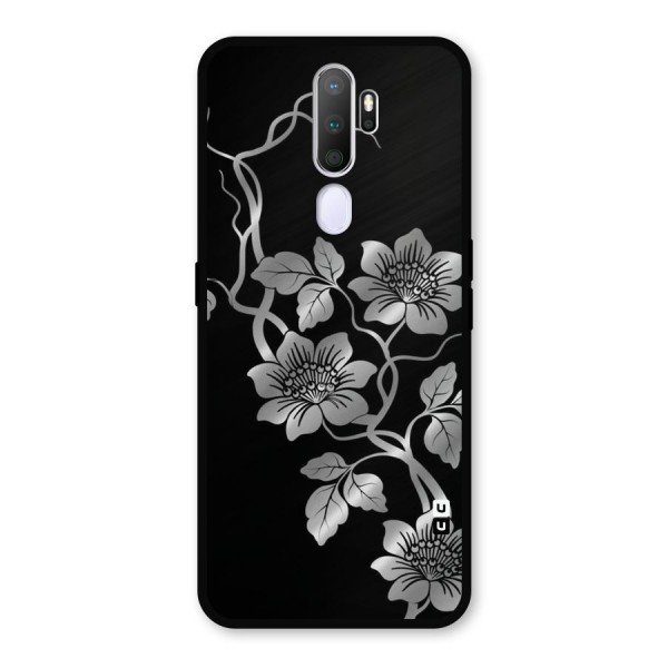 Silver Grey Flowers Metal Back Case for Oppo A9 (2020)