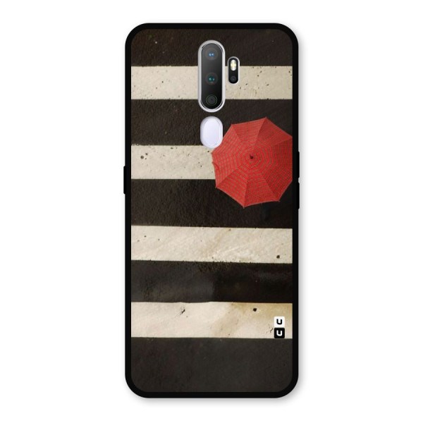 Single Red Umbrella Stripes Metal Back Case for Oppo A9 (2020)