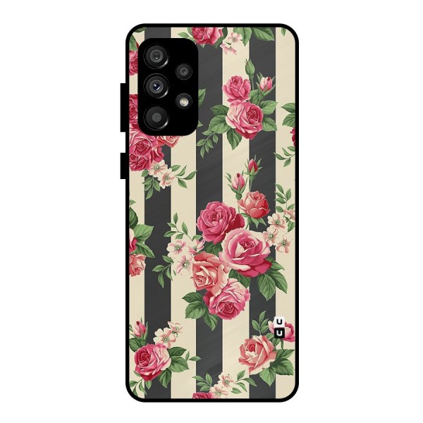 Stripes And Floral Metal Back Case for Galaxy A73 5G