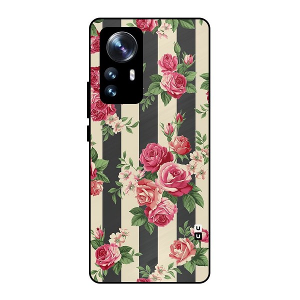 Stripes And Floral Metal Back Case for Xiaomi 12 Pro