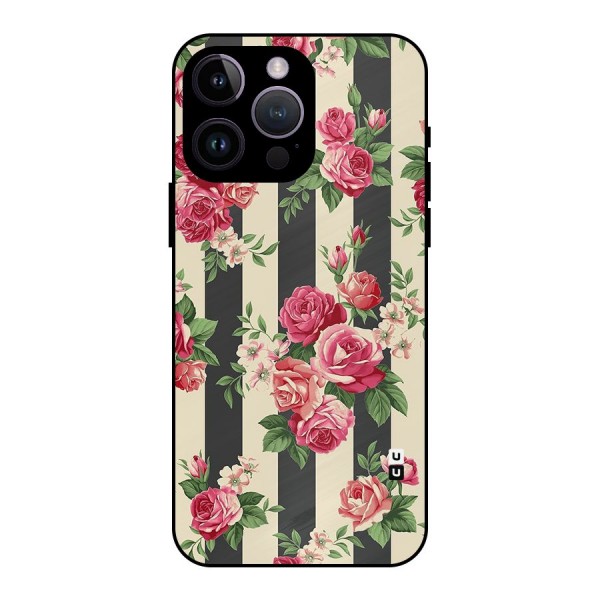 Stripes And Floral Metal Back Case for iPhone 14 Pro Max