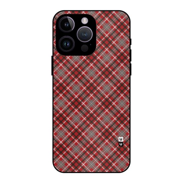Textile Check Pattern Metal Back Case for iPhone 14 Pro Max