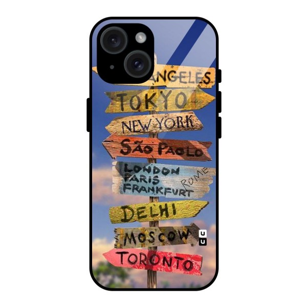 Travel Signs Glass Back Case for iPhone 15