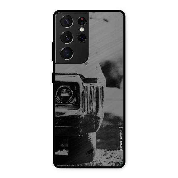Vintage Car Black and White Metal Back Case for Galaxy S21 Ultra 5G