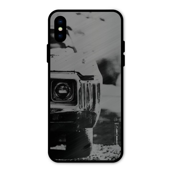 Vintage Car Black and White Metal Back Case for iPhone X