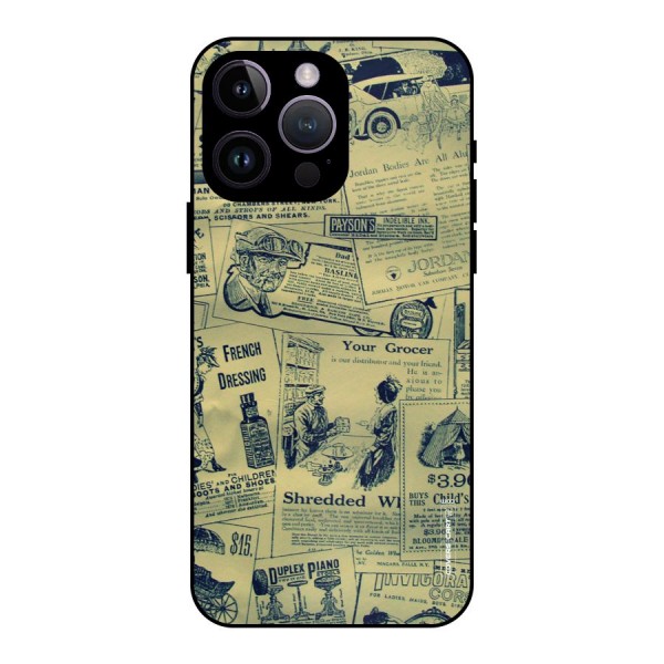 Vintage Newspaper Cutouts Metal Back Case for iPhone 14 Pro Max