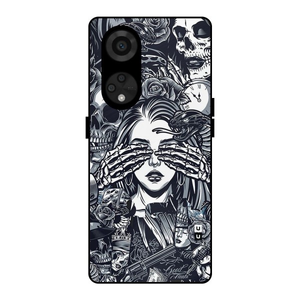 Vintage Skulls and Girl Style Metal Back Case for Reno8 T 5G