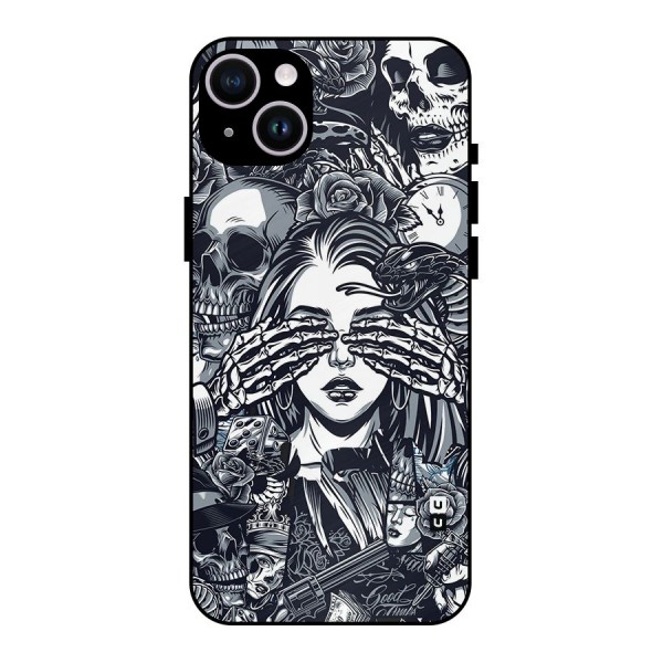 Vintage Skulls and Girl Style Metal Back Case for iPhone 14 Plus