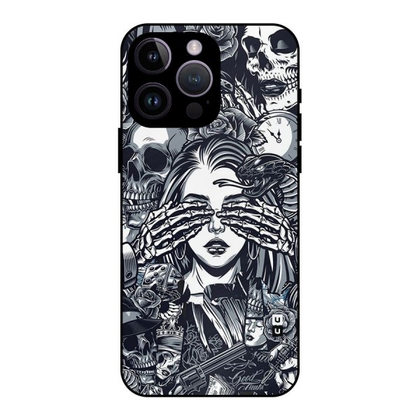 Vintage Skulls and Girl Style Metal Back Case for iPhone 14 Pro Max