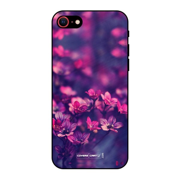 Violet Floral Metal Back Case for iPhone 8