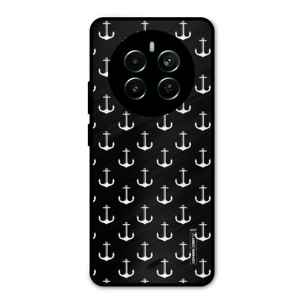 White And Black Anchor Pattern Metal Back Case for Realme 12 Plus