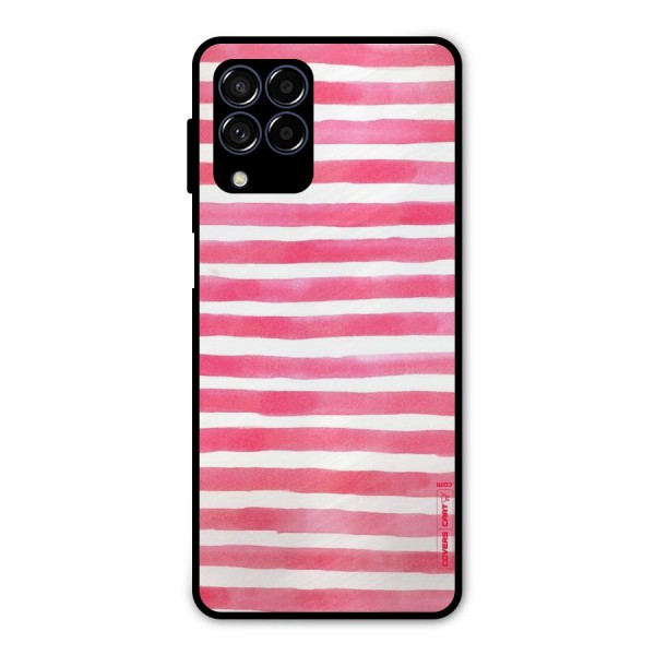 White And Pink Stripes Metal Back Case for Galaxy M53 5G