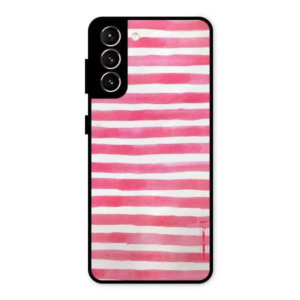 White And Pink Stripes Metal Back Case for Galaxy S21 5G