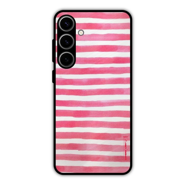 White And Pink Stripes Metal Back Case for Galaxy S24 Plus