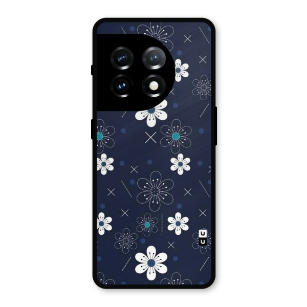 White Floral Shapes Metal Back Case for OnePlus 11