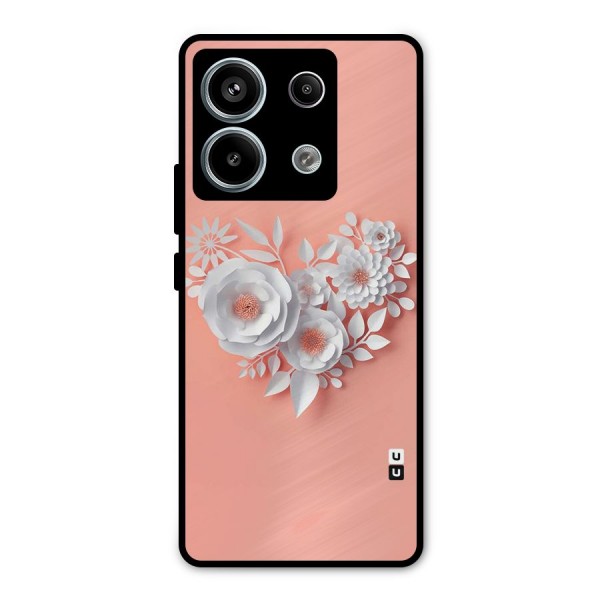 White Paper Flower Metal Back Case for Redmi Note 13 Pro 5G