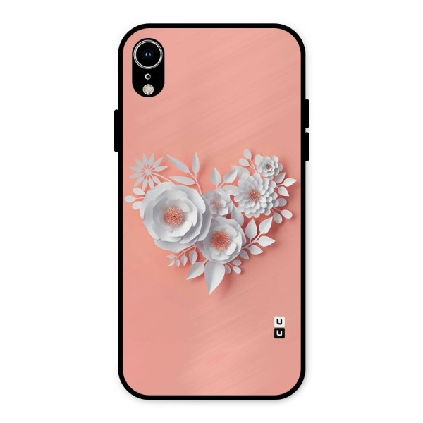 White Paper Flower Metal Back Case for iPhone XR