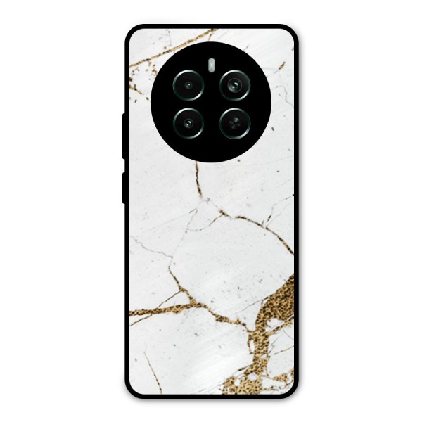 White and Gold Design Metal Back Case for Realme 12 Plus