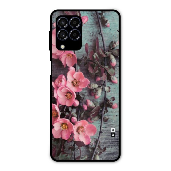 Wooden Floral Pink Metal Back Case for Galaxy M53 5G