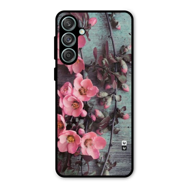 Wooden Floral Pink Metal Back Case for Galaxy M55 5G