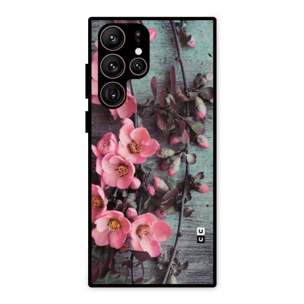 Wooden Floral Pink Metal Back Case for Galaxy S22 Ultra 5G