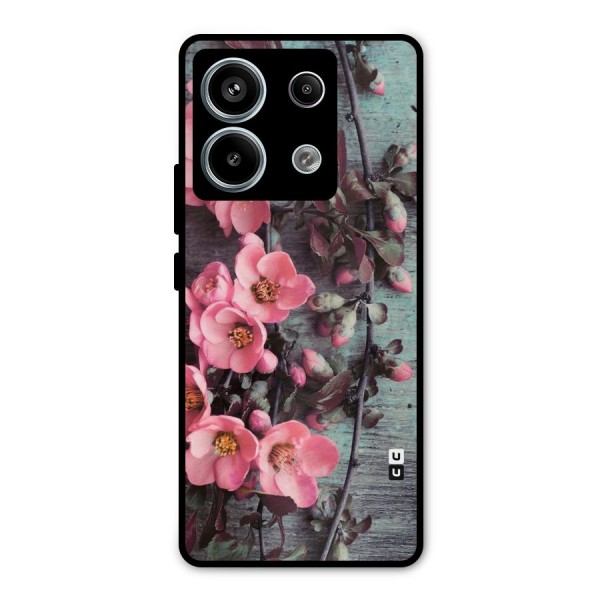 Wooden Floral Pink Metal Back Case for Redmi Note 13 Pro 5G