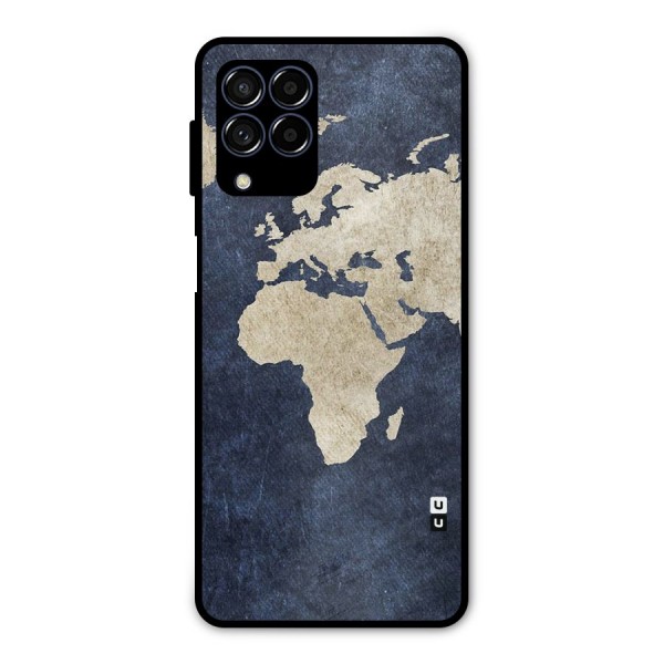 World Map Blue Gold Metal Back Case for Galaxy M53 5G