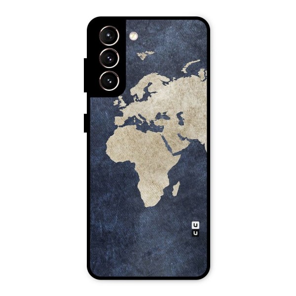 World Map Blue Gold Metal Back Case for Galaxy S21 5G