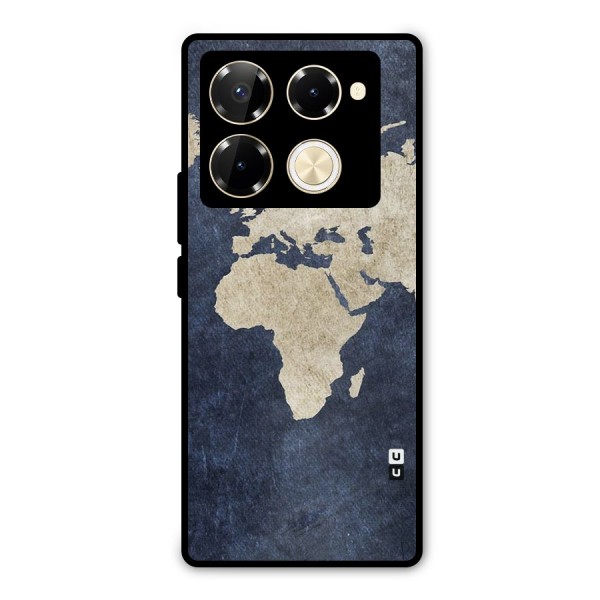 World Map Blue Gold Metal Back Case for Infinix Note 40 Pro