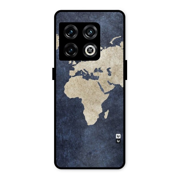 World Map Blue Gold Metal Back Case for OnePlus 10 Pro 5G