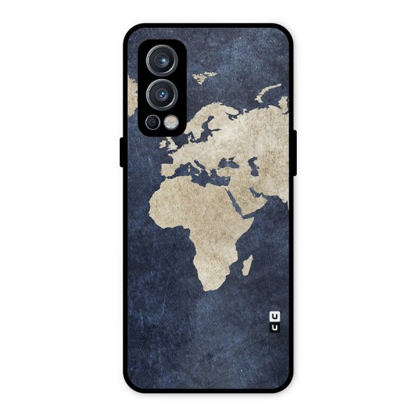 World Map Blue Gold Metal Back Case for OnePlus Nord 2 5G