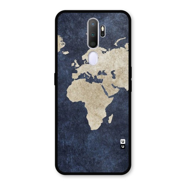 World Map Blue Gold Metal Back Case for Oppo A9 (2020)