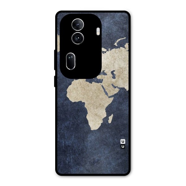 World Map Blue Gold Metal Back Case for Oppo Reno11 Pro 5G