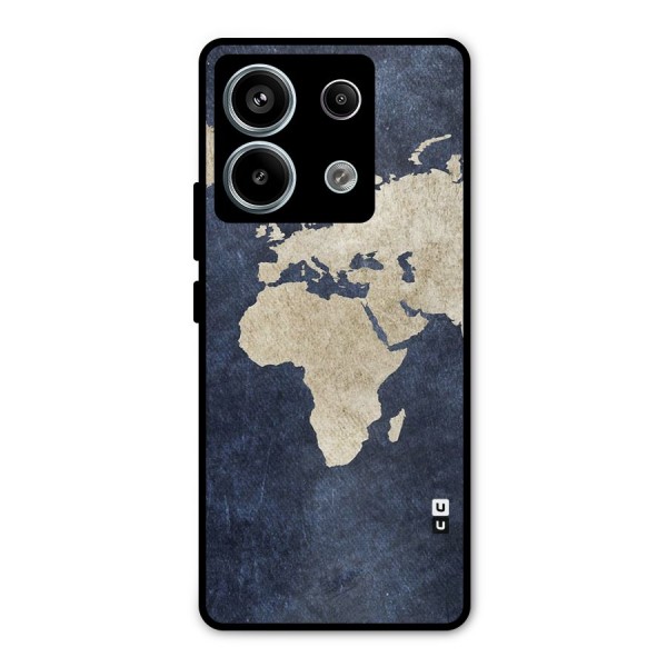World Map Blue Gold Metal Back Case for Redmi Note 13 Pro 5G