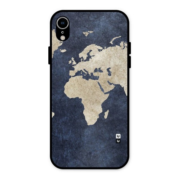 World Map Blue Gold Metal Back Case for iPhone XR
